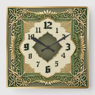 Art Deco Grön Fyrkantig Klocka