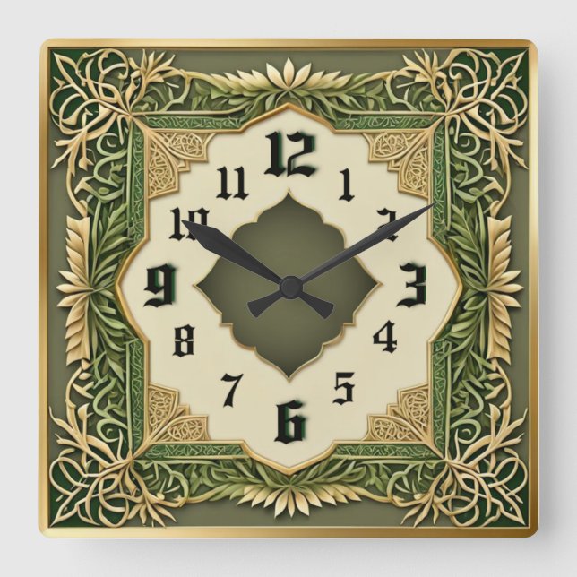 Art Deco Grön Fyrkantig Klocka (Framsida)