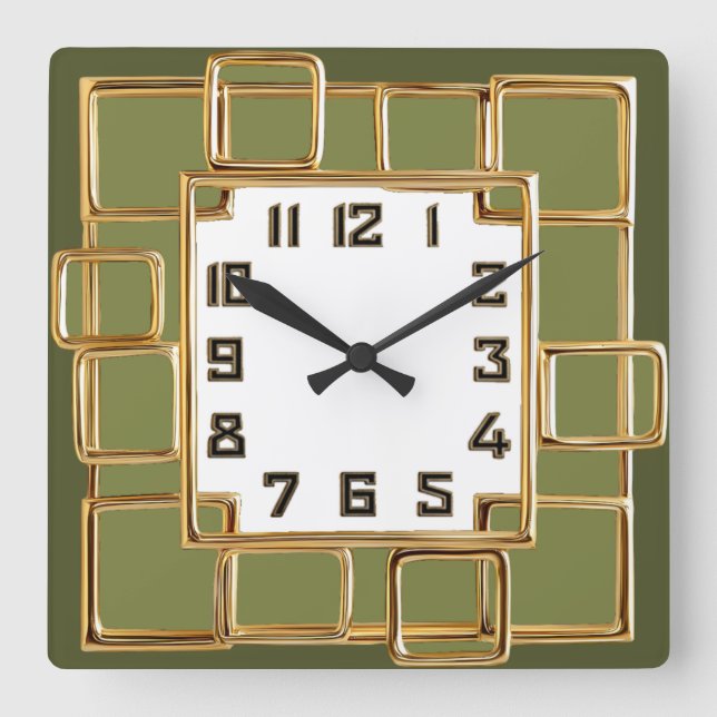Art Deco Grön Fyrkantig Klocka (Framsida)