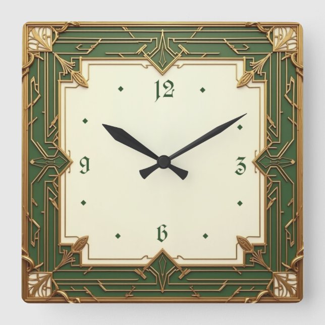 Art Deco Grön Fyrkantig Klocka (Framsida)