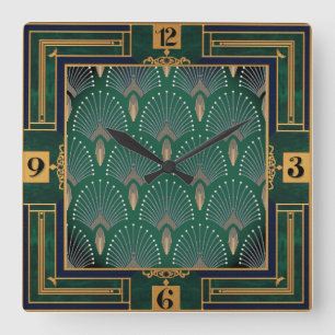 Art Deco Grön Fyrkantig Klocka