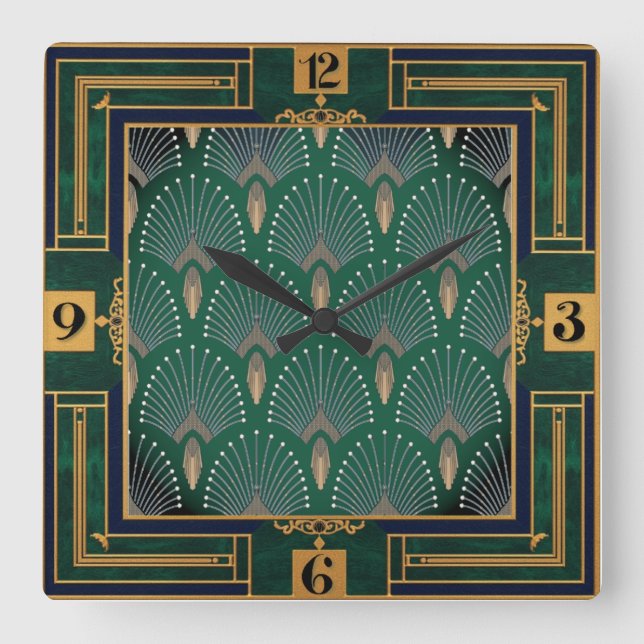 Art Deco Grön Fyrkantig Klocka (Framsida)