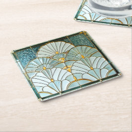 Art Deco Grön Guld Elegant Fläktmönster Underlägg Papper Kvadrat
