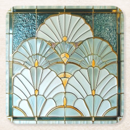Art Deco Grön Guld Elegant Fläktmönster Underlägg Papper Kvadrat