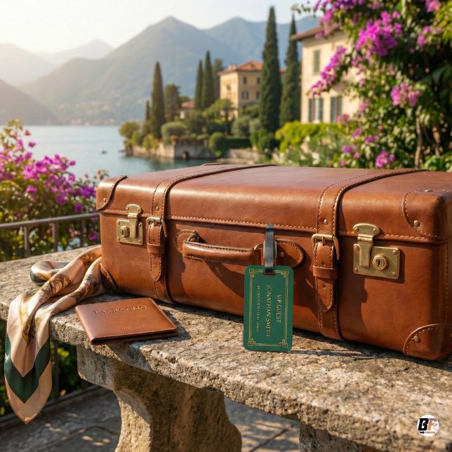 Art Deco Grön & Guld Personlig VIP Lake Como Bagagebricka (Skapare uppladdad)