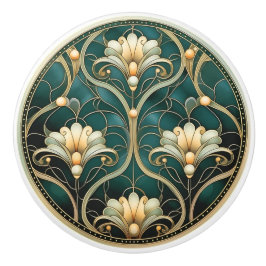 Art Deco Grön Guld Vit Art Nouveau Knopp