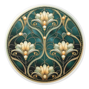 Art Deco Grön Guld Vit Art Nouveau Knopp