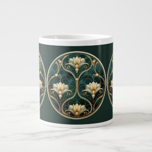 Art Deco Grön Guld Vit Vintage Look Jumbo Mugg