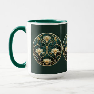 Art Deco Grön Guld Vit Vintage Look Mugg