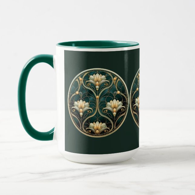 Art Deco Grön Guld Vit Vintage Look Mugg (Vänster)