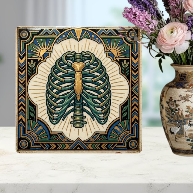Art Deco Grön Revbensskelett Anatomisk Kakelplatta (Skapare uppladdad)