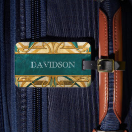 Art Deco Gröna och Guld Ränder Personlig Bagagebricka