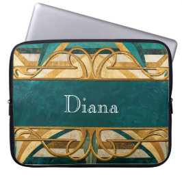 Art Deco Gröna och Guld Ränder Personlig Laptop Fodral