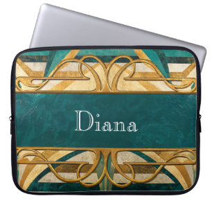 Art Deco Gröna och Guld Ränder Personlig Laptop Fodral