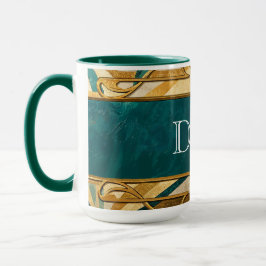 Art Deco Gröna och Guld Ränder Personlig Mugg