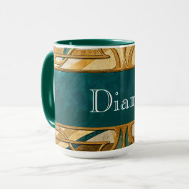 Art Deco Gröna och Guld Ränder Personlig Mugg