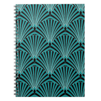 Art Deco: grönt fläkt mönster. Anteckningsbok