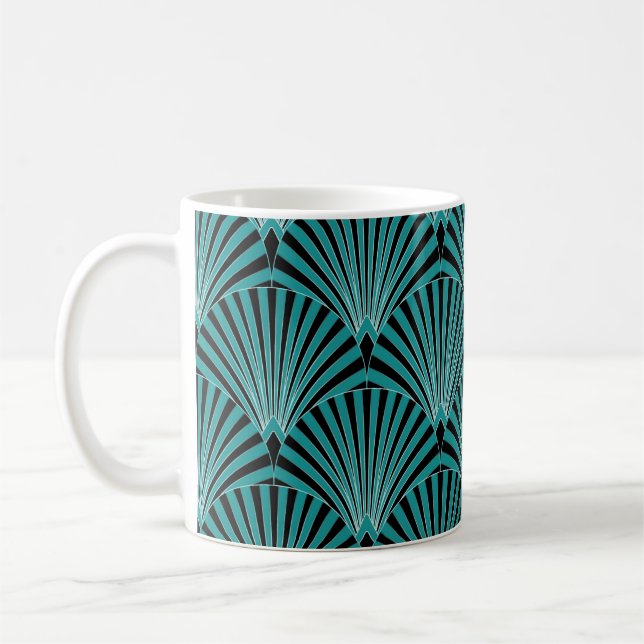 Art Deco: grönt fläkt mönster. Kaffemugg (Vänster)
