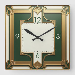 Art Deco-Grönt Fyrkantig Klocka
