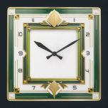 Art Deco-Grönt Fyrkantig Klocka<br><div class="desc">Underbar klockdesign. Du kommer att kärlek det som andra. Du kan fritt använda den här designen för andra produkter som du gillar eller anpassa och lägga till texten. Följ mig för mer. Tack. Ha en trevlig dag.</div>