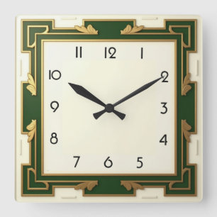 Art Deco-Grönt Fyrkantig Klocka
