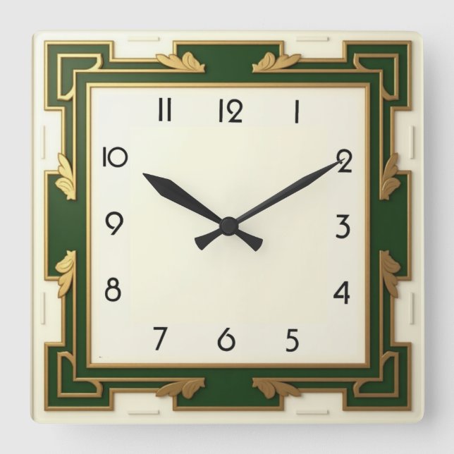 Art Deco-Grönt Fyrkantig Klocka (Framsida)