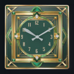 Art Deco-Grönt Fyrkantig Klocka<br><div class="desc">Underbar klockdesign. Du kommer att kärlek det som andra. Du kan fritt använda den här designen för andra produkter som du gillar eller anpassa och lägga till texten. Följ mig för mer. Tack. Ha en trevlig dag.</div>