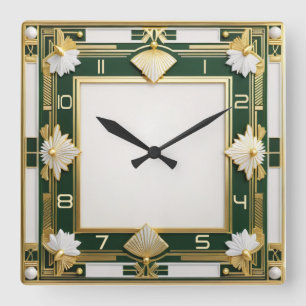 Art Deco-Grönt Fyrkantig Klocka