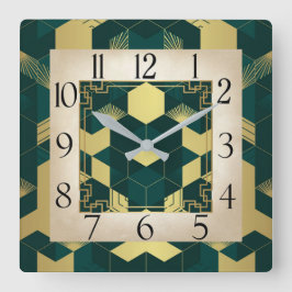 Art Deco-Grönt Fyrkantig Klocka