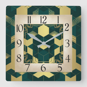 Art Deco-Grönt Fyrkantig Klocka