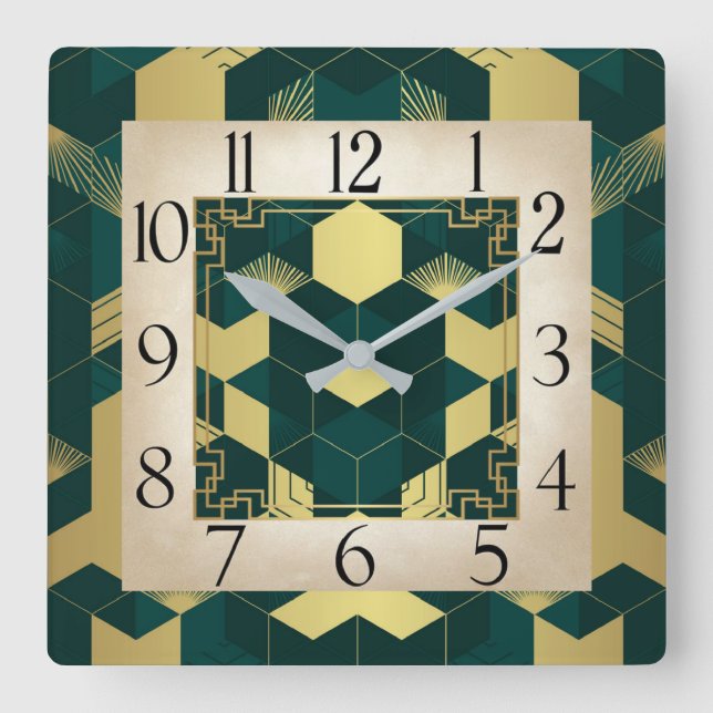 Art Deco-Grönt Fyrkantig Klocka (Framsida)
