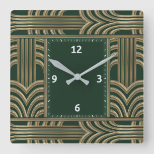 Art Deco-grönt Fyrkantig Klocka