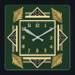Art Deco-grönt Fyrkantig Klocka<br><div class="desc">Underbar klockdesign. Du kommer att kärlek det som andra. Du kan fritt använda den här designen för andra produkter som du gillar eller anpassa och lägga till texten. Följ mig för mer. Tack. Ha en trevlig dag.</div>