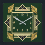 Art Deco-grönt Fyrkantig Klocka<br><div class="desc">Underbar klockdesign. Du kommer att kärlek det som andra. Du kan fritt använda den här designen för andra produkter som du gillar eller anpassa och lägga till texten. Följ mig för mer. Tack. Ha en trevlig dag.</div>