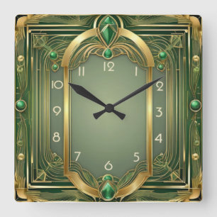 Art Deco-Grönt Fyrkantig Klocka