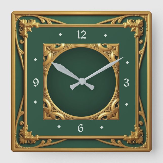 Art Deco-Grönt Fyrkantig Klocka (Framsida)