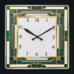 Art Deco-Grönt Fyrkantig Klocka<br><div class="desc">Underbar klockdesign. Du kommer att kärlek det som andra. Du kan fritt använda den här designen för andra produkter som du gillar eller anpassa och lägga till texten. Följ mig för mer. Tack. Ha en trevlig dag.</div>