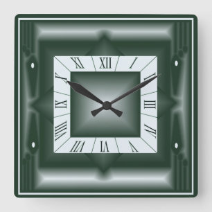 Art Deco-grönt Fyrkantig Klocka