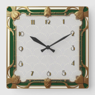 Art Deco-Grönt Fyrkantig Klocka