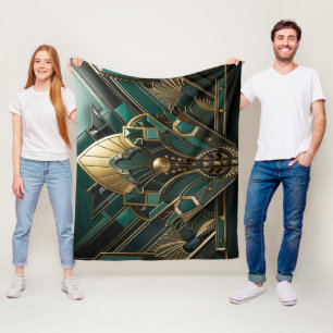 Art Deco Grönt Guld Black Art nouveau Fleecefilt