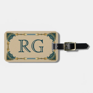 Art Deco-Grönt och Guld-ramprogram Bagagebricka