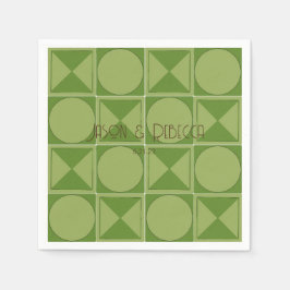 Art Deco-Grönt Retro Geometric Monogrammed Bröllop Pappersservett