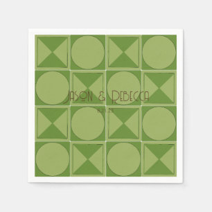 Art Deco-Grönt Retro Geometric Monogrammed Bröllop Pappersservett