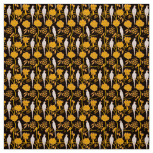 ART DECO GULA BLOMMOR,VITDELAR PÅ SVART TYG