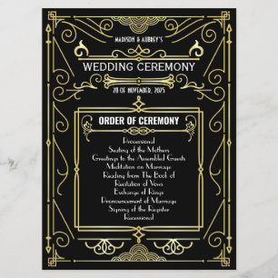 Art Deco Guld Black Entourage Order of Ceremony Program