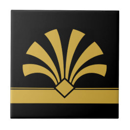 Art Deco Guld Black Geometric Flower Inslag 06 Kakelplatta