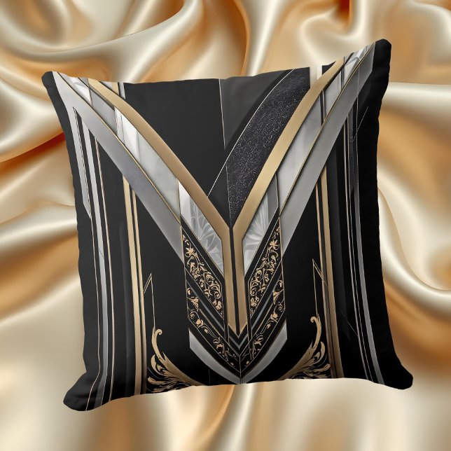 Art Deco Guld Black Geometric V Design Kudde (Skapare uppladdad)