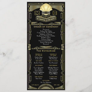 Art Deco Guld Black Order of Ceremony Entourage Program