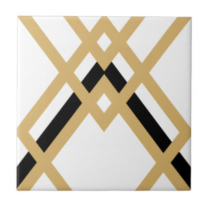 Art Deco Guld Black Seamless Geometric White Kakelplatta