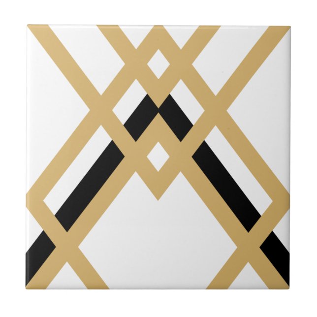 Art Deco Guld Black Seamless Geometric White Kakelplatta (Framsidan)